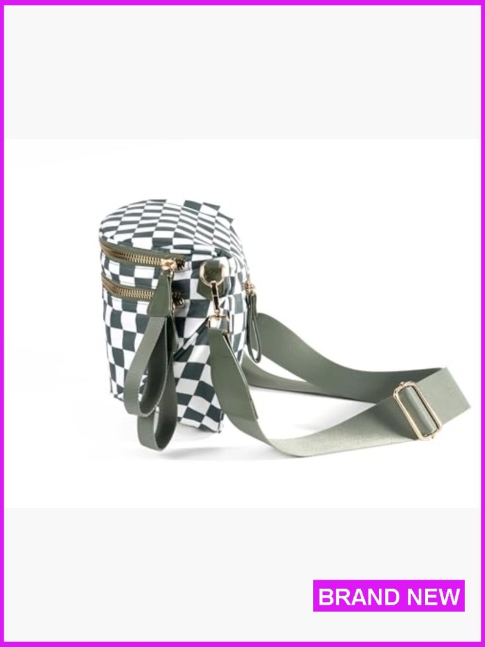 Crossbody Sling Bag Checkered Print Durable Nylon Casual Hands-Free Daypack - Picture 6 of 7
